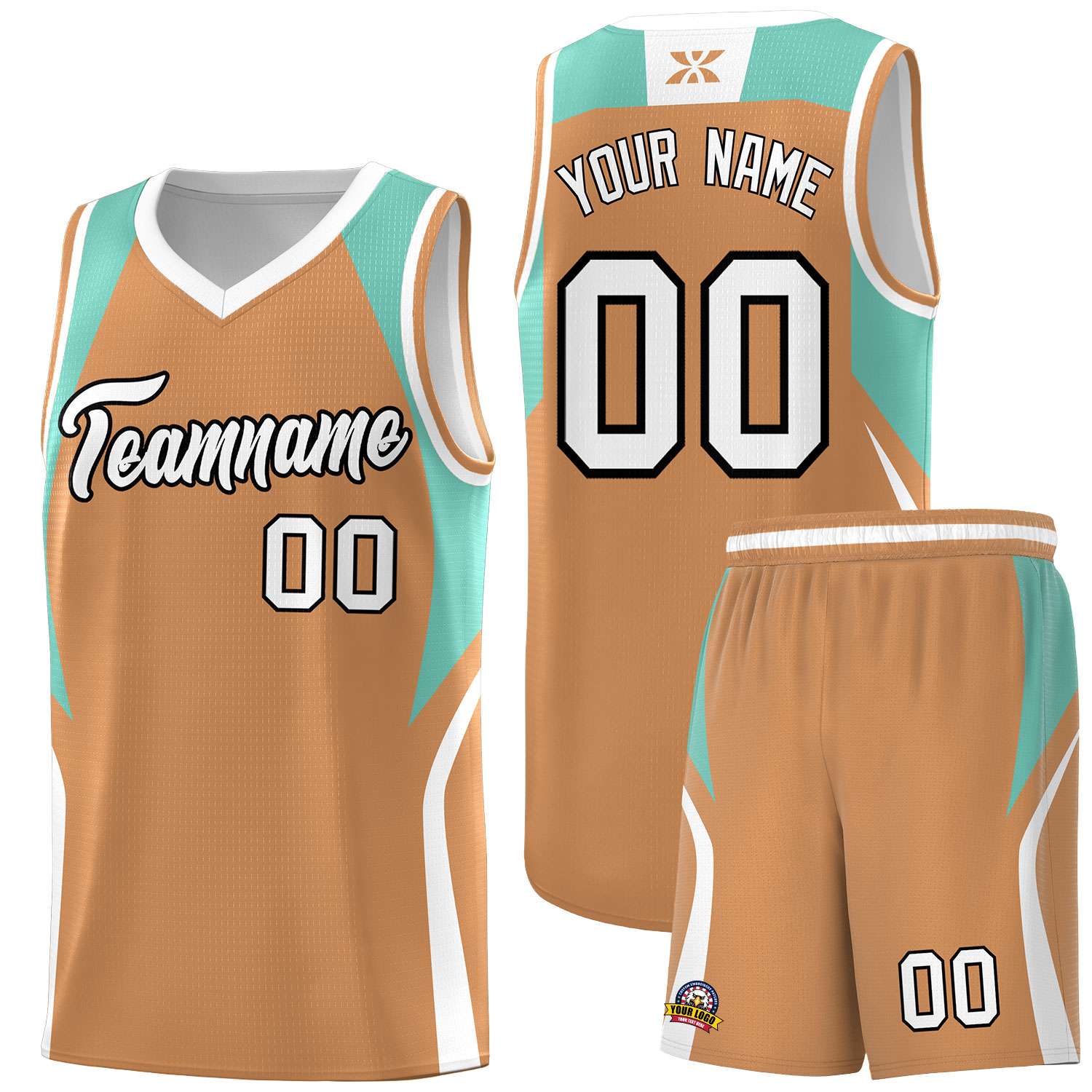 Custom Buckskin Brown Blue and White Color Block Sports Uniform Basketball Jersey
