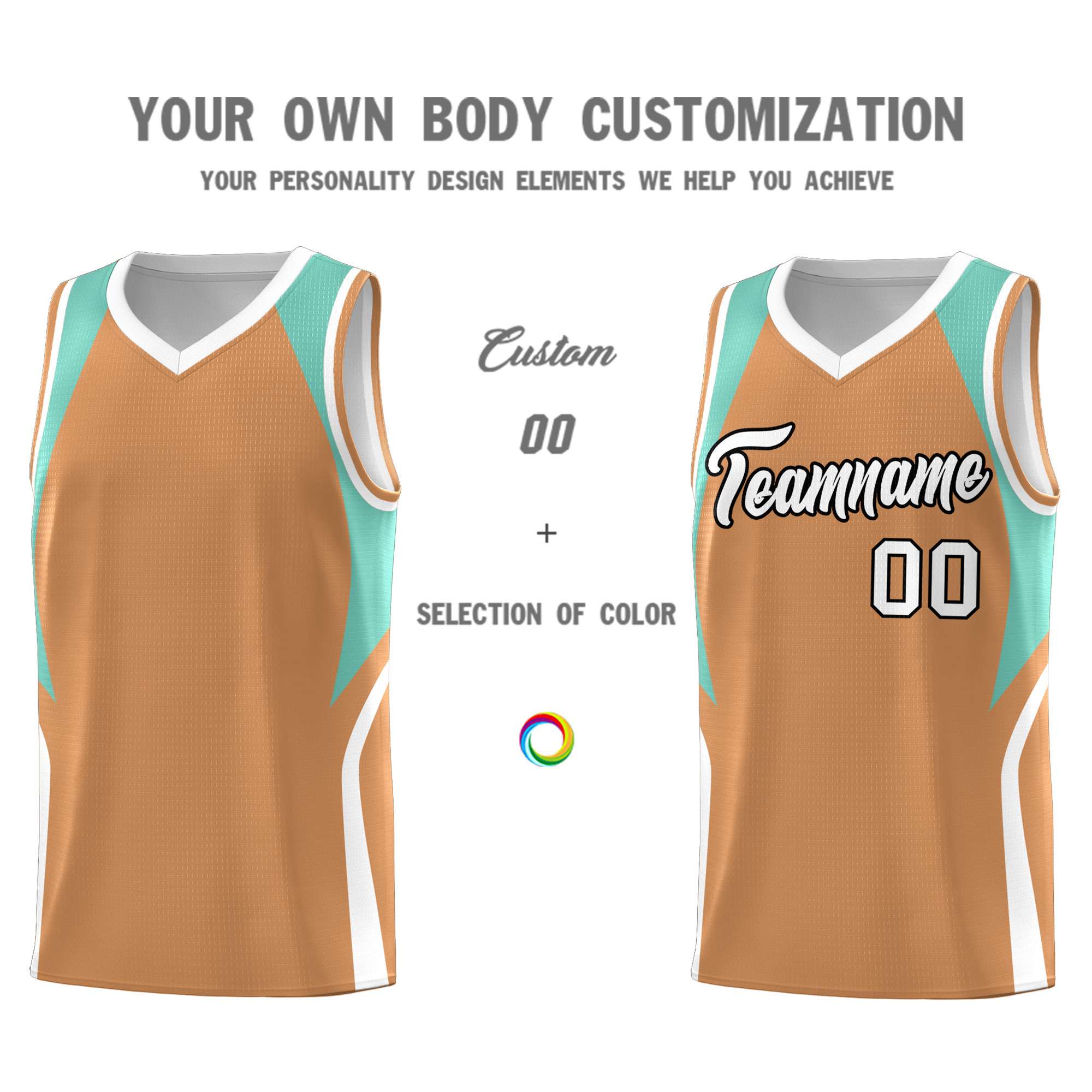 Custom Buckskin Brown Blue and White Color Block Sports Uniform Basketball Jersey