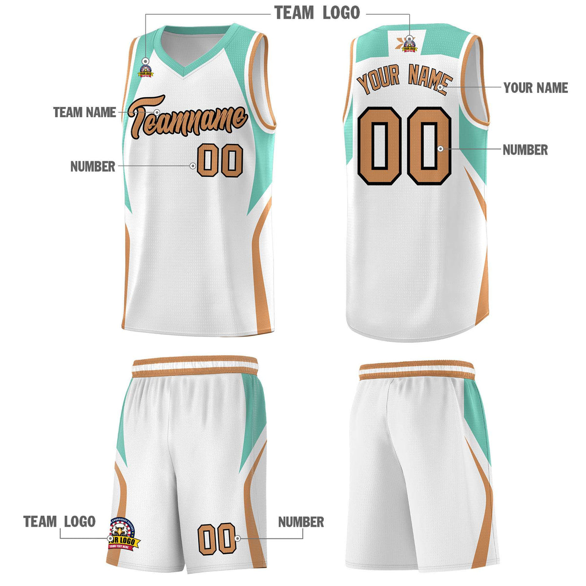 Custom White Blue and Buckskin Brown Color Block Sports Uniform Basketball Jersey