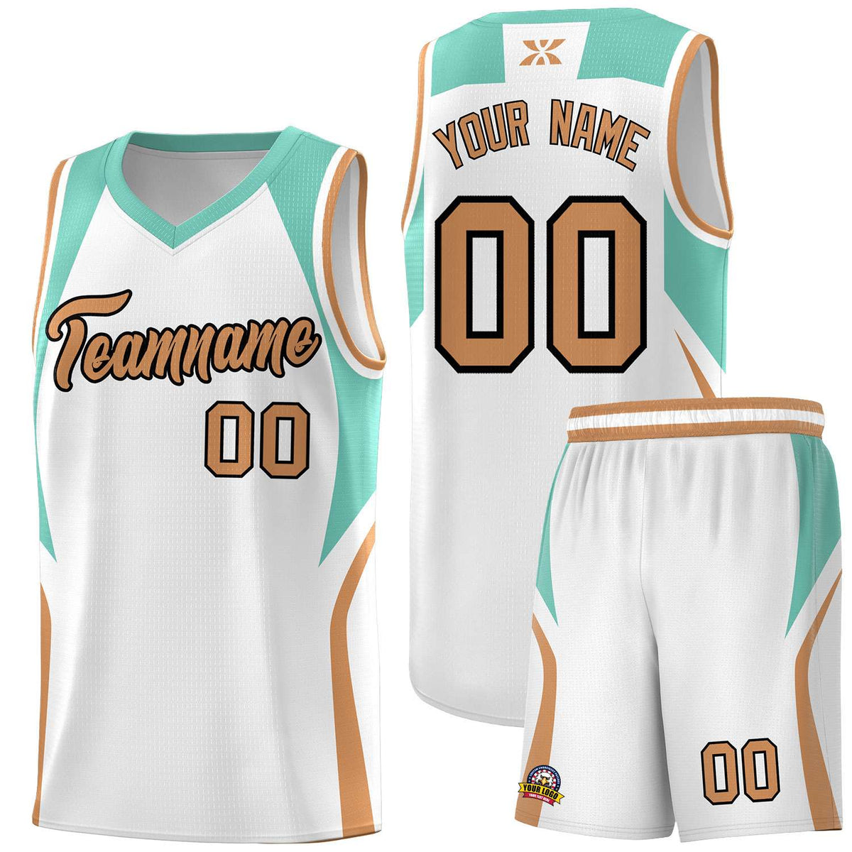 Custom White Blue and Buckskin Brown Color Block Sports Uniform Basketball Jersey