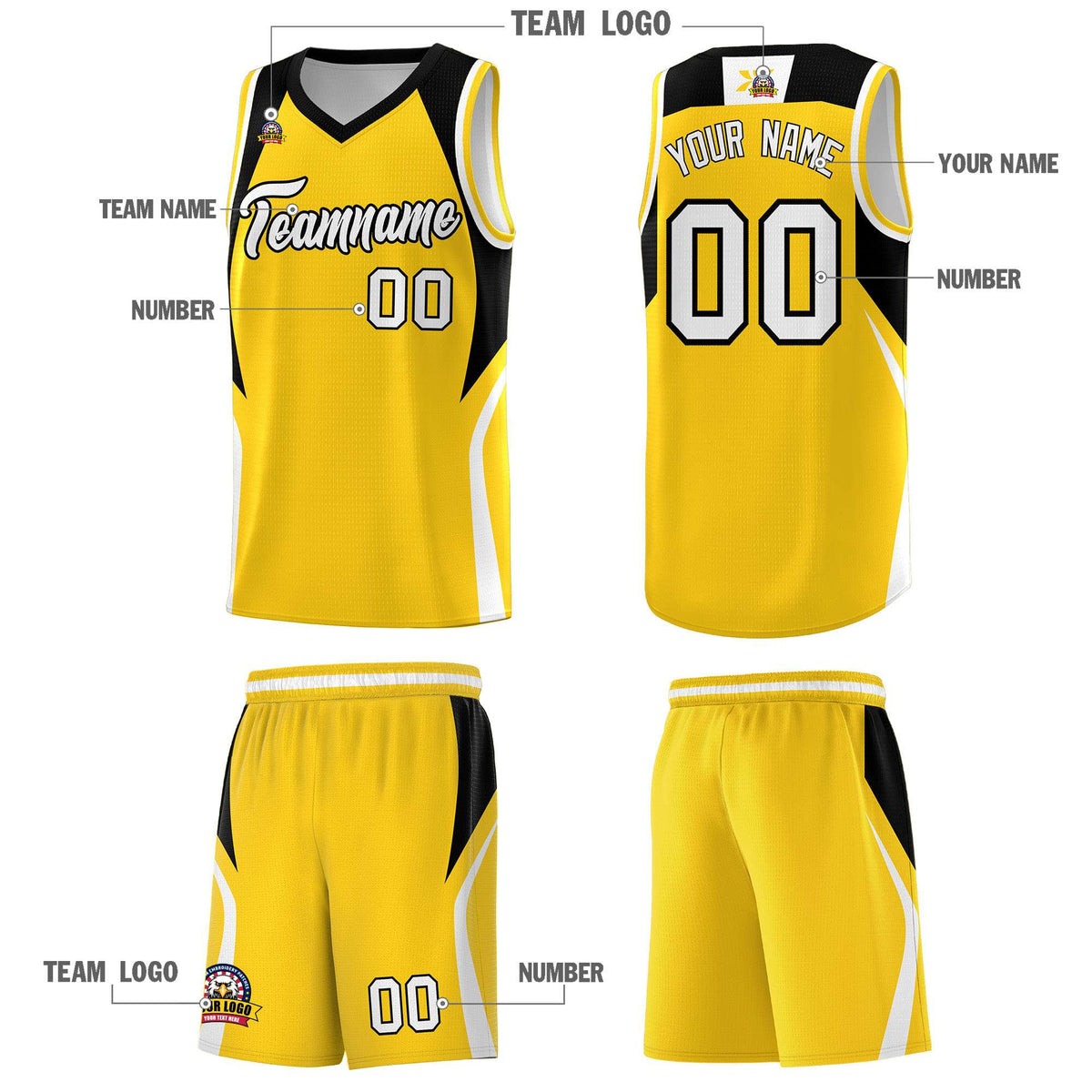 Custom Gold Black and White Color Block Sports Uniform Basketball Jersey