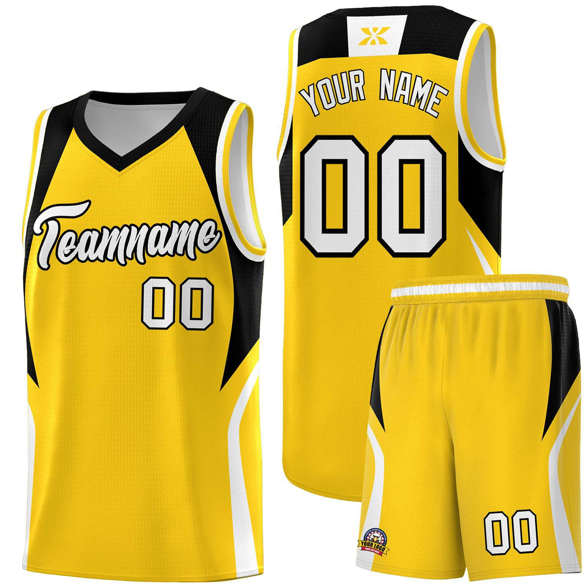 Custom Gold Black and White Color Block Sports Uniform Basketball Jersey