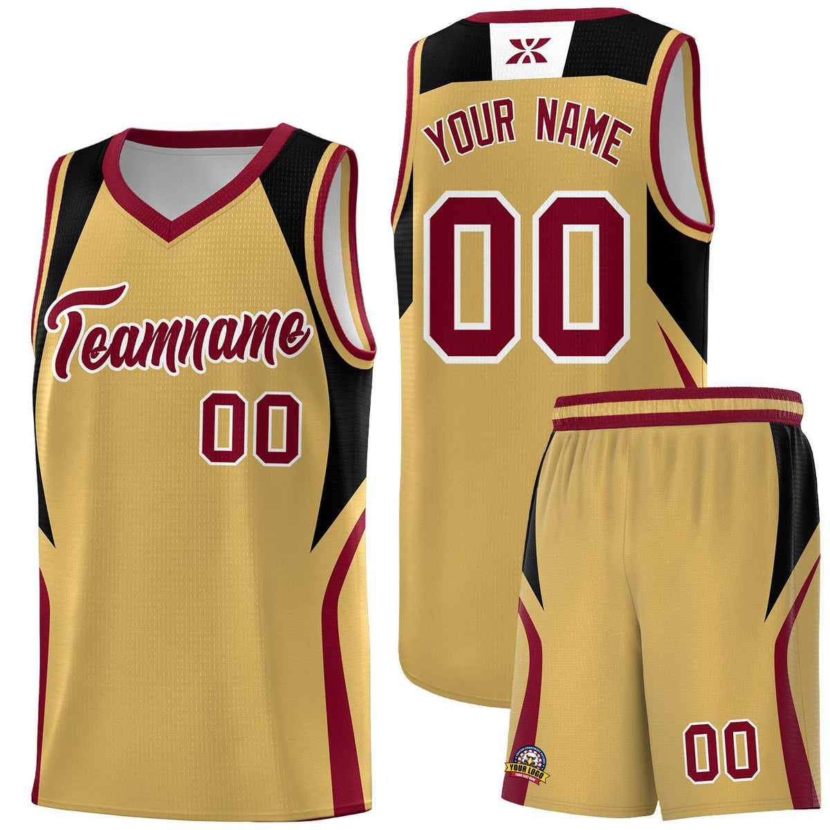 Custom Old Gold Black and Crimson Color Block Sports Uniform Basketball Jersey