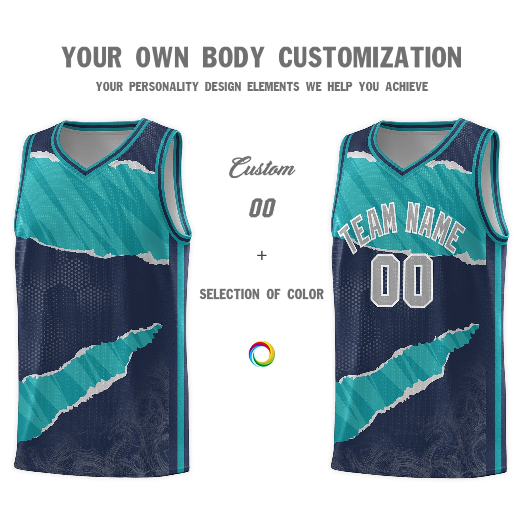 Custom Midnight Blue Aqua-Aqua Tear Graffiti Pattern Sports Uniform Basketball Jersey
