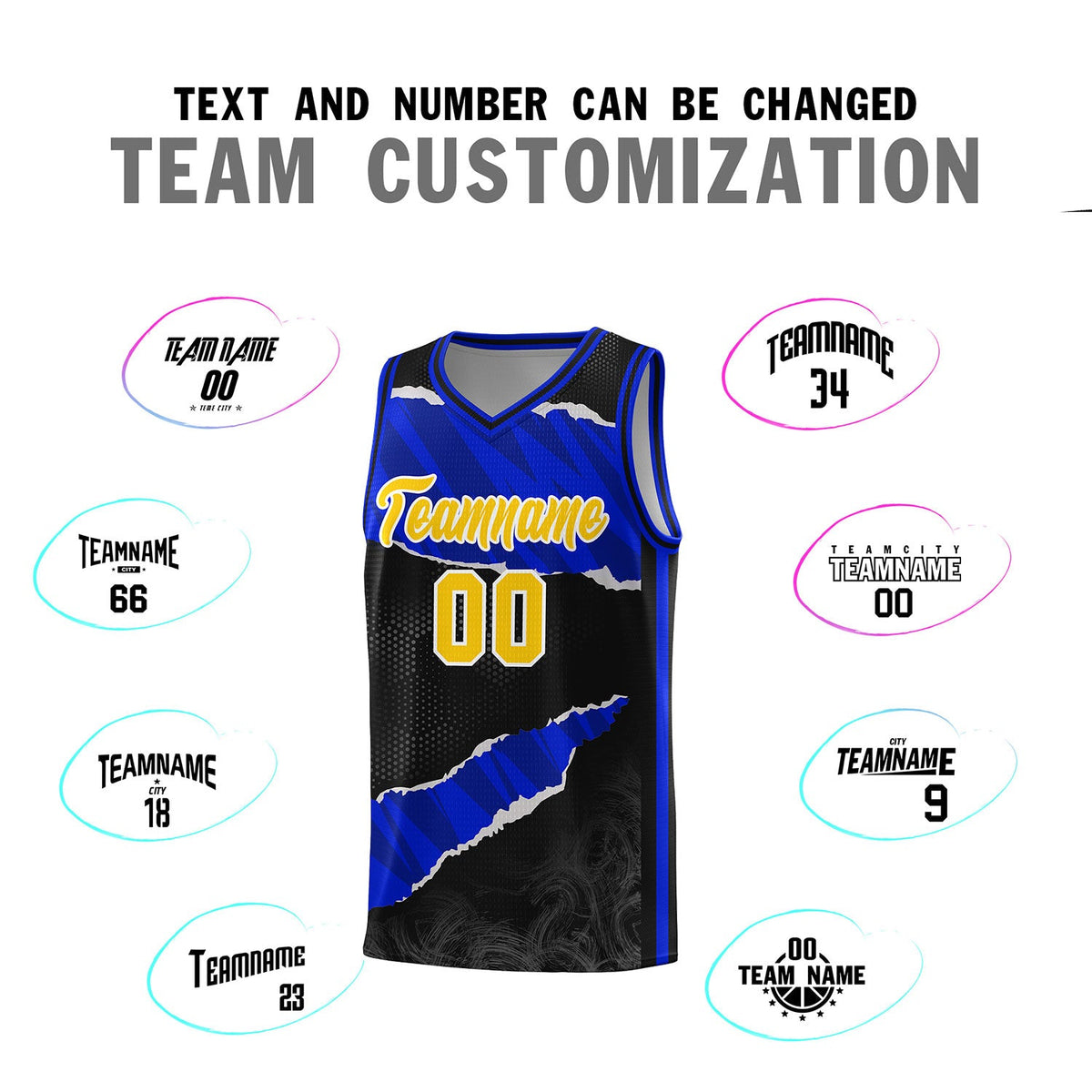 Custom Black Royal-Navy Tear Graffiti Pattern Sports Uniform Basketball Jersey