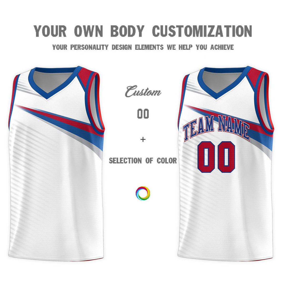 Custom White Royal Chest Color Block Sports Uniform Basketball Jersey