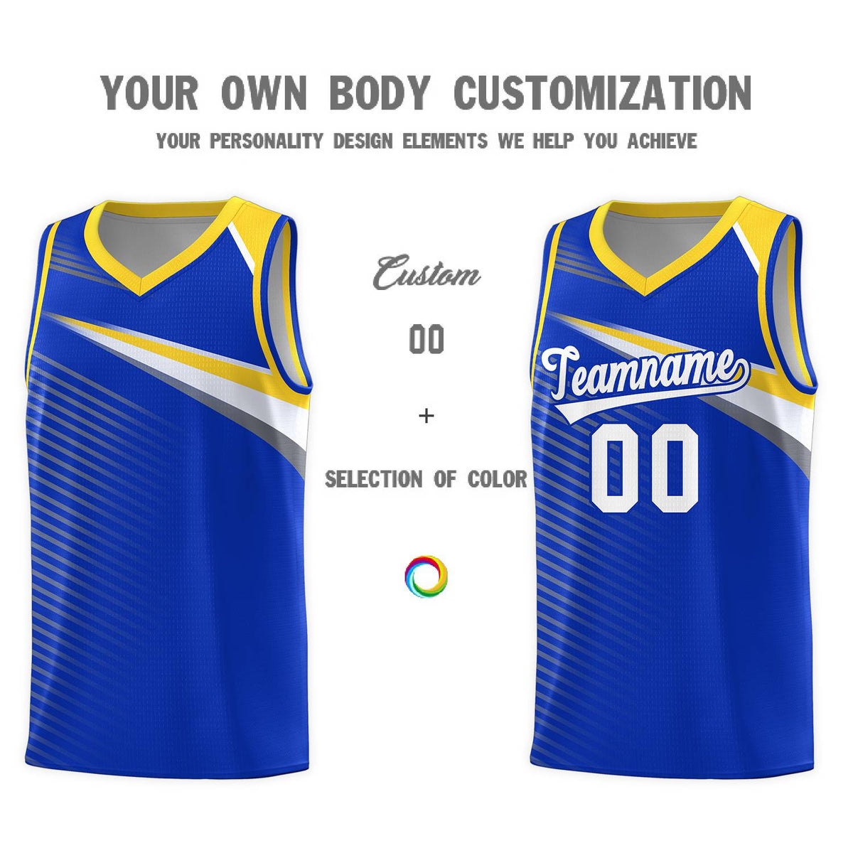 Custom Royal White Chest Color Block Sports Uniform Basketball Jersey