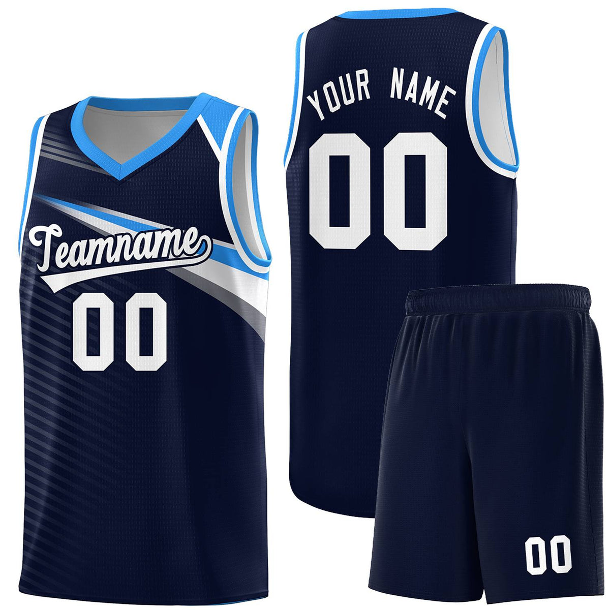 Custom Navy White Chest Color Block Sports Uniform Basketball Jersey