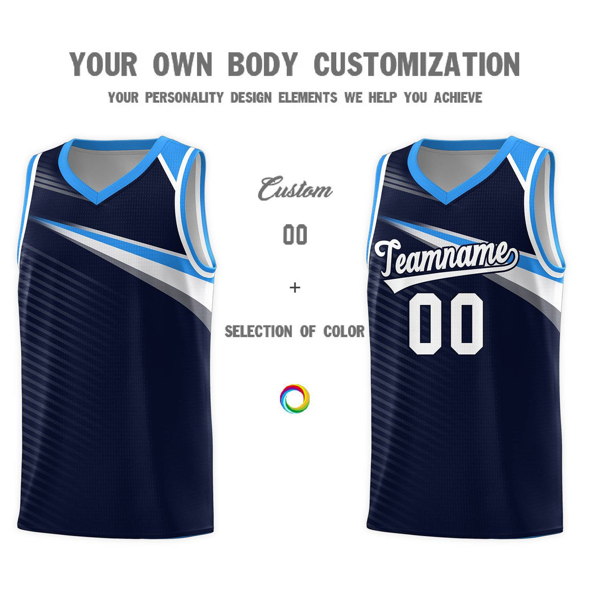 Custom Navy White Chest Color Block Sports Uniform Basketball Jersey