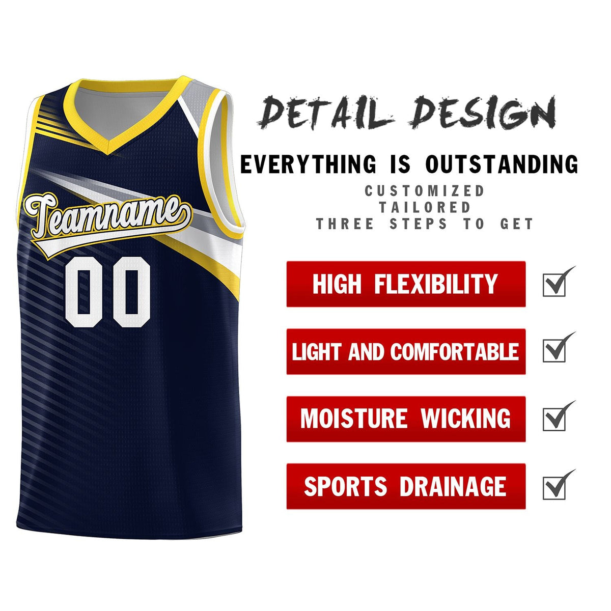 Custom Navy White Chest Color Block Sports Uniform Basketball Jersey