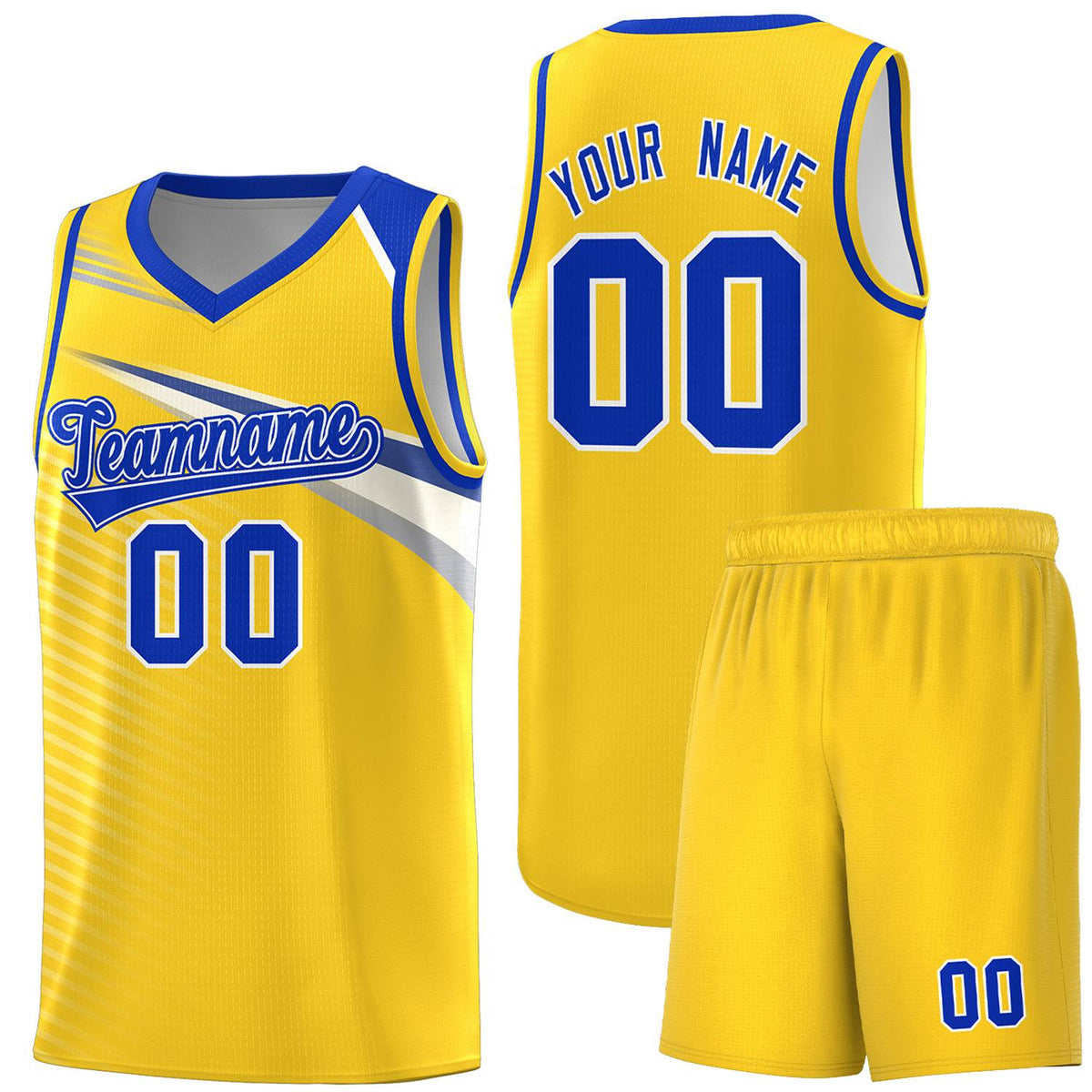 Custom Gold Royal-White Chest Color Block Sports Uniform Basketball Jersey