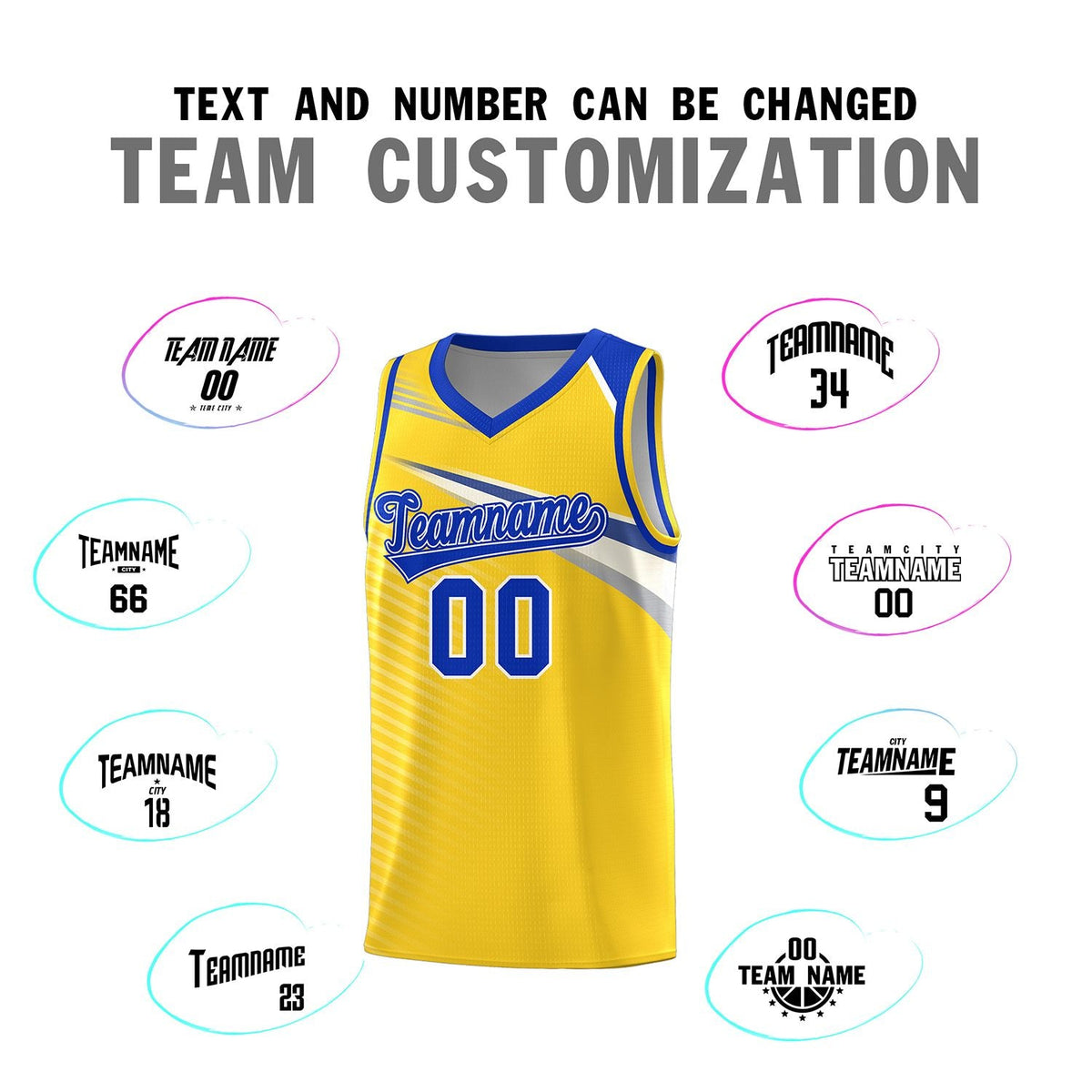 Custom Gold Royal-White Chest Color Block Sports Uniform Basketball Jersey