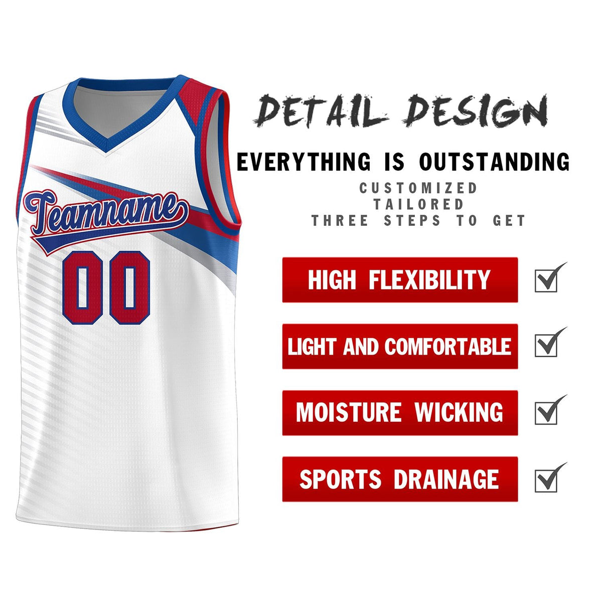 Custom White Royal Chest Color Block Sports Uniform Basketball Jersey