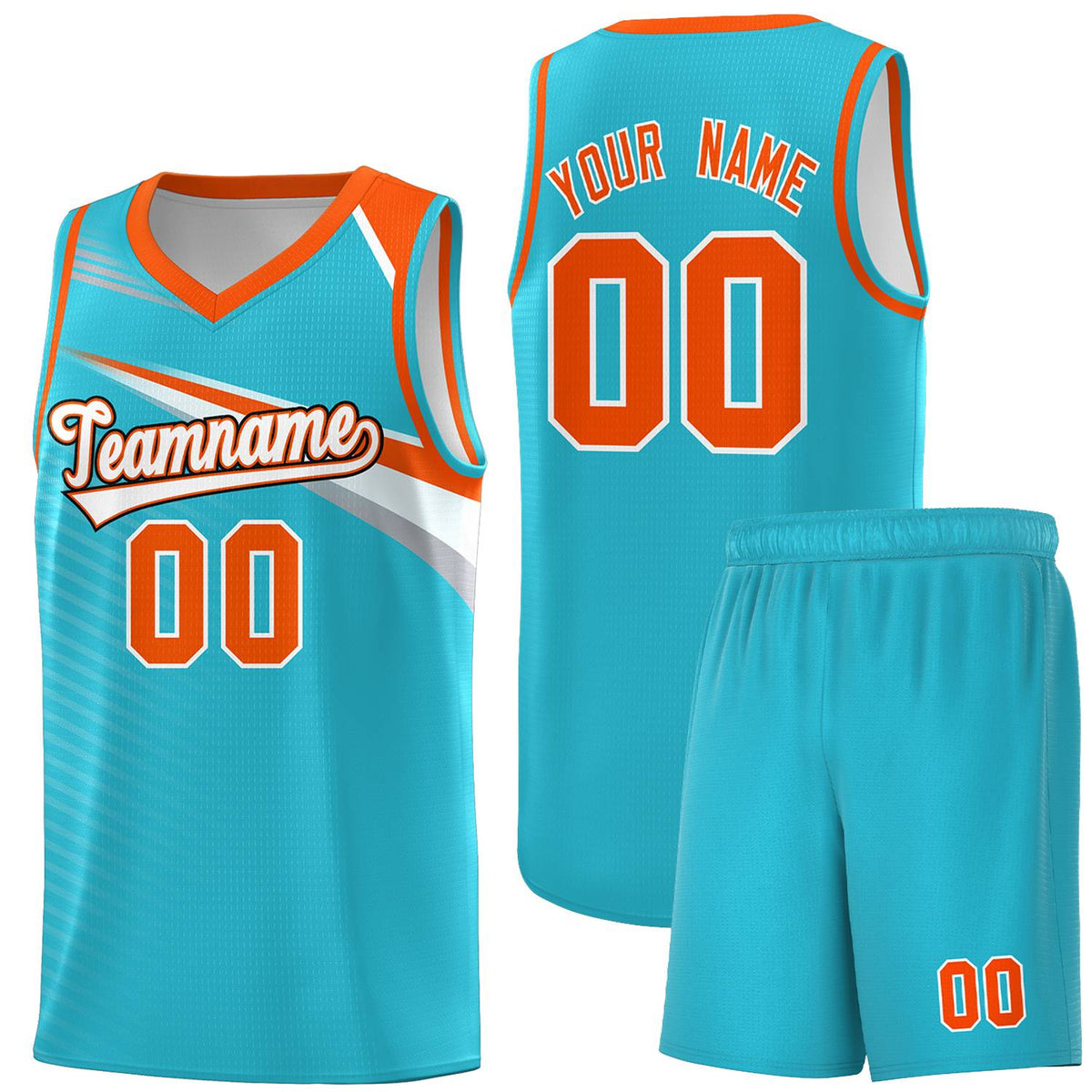 Custom Light Blue White-Orange Chest Color Block Sports Uniform Basketball Jersey