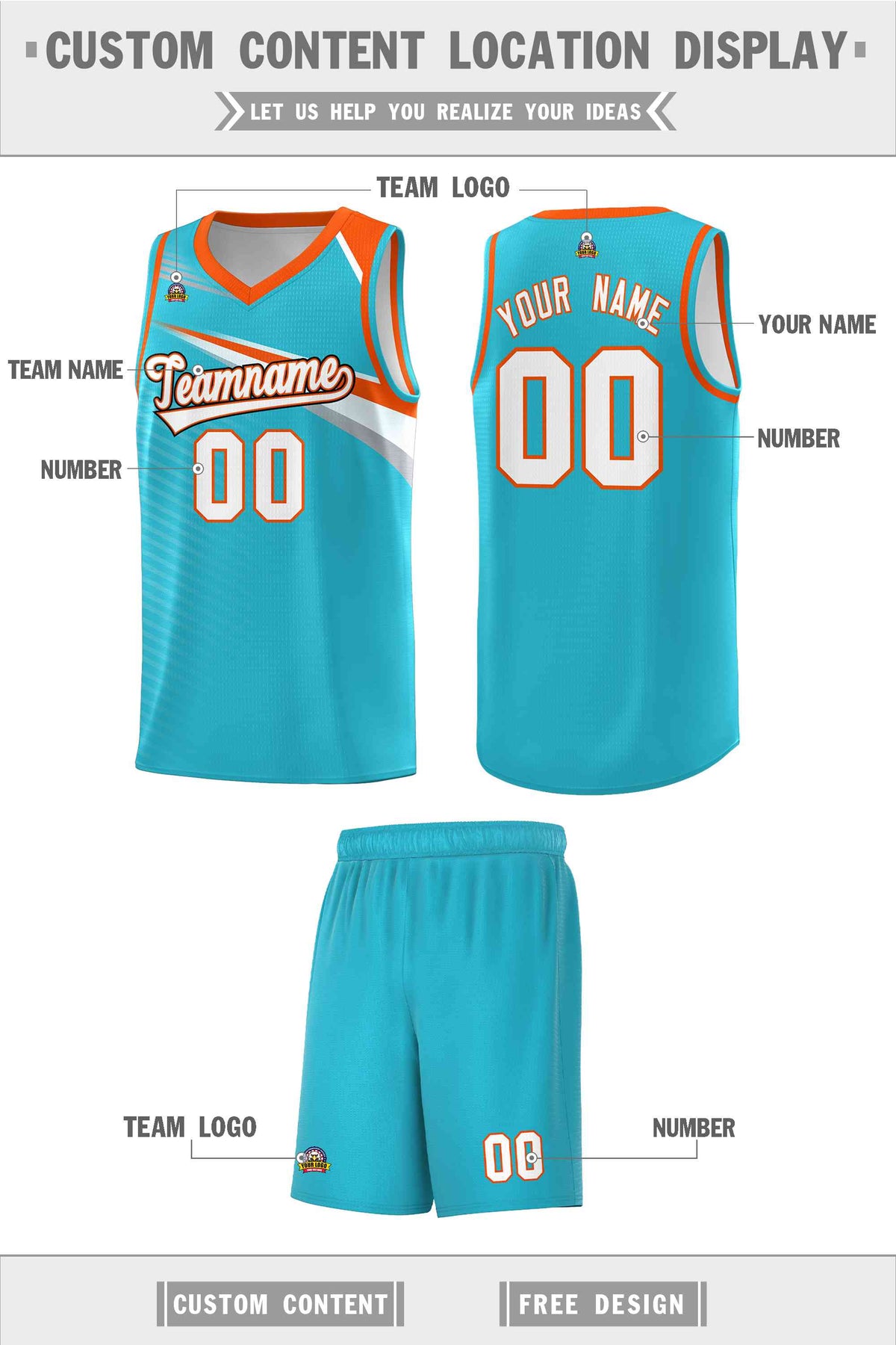Custom Light Blue White-Orange Chest Color Block Sports Uniform Basketball Jersey