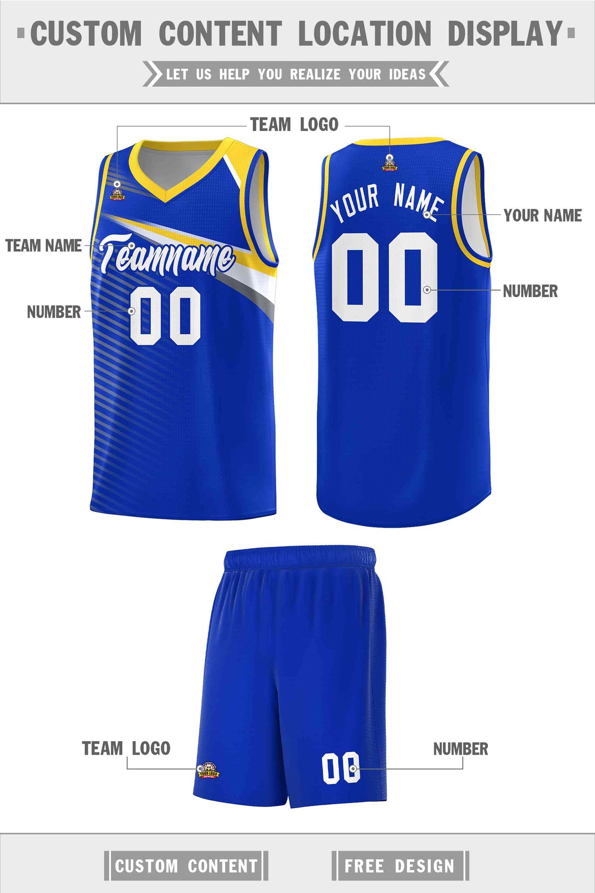Custom Royal White Chest Color Block Sports Uniform Basketball Jersey