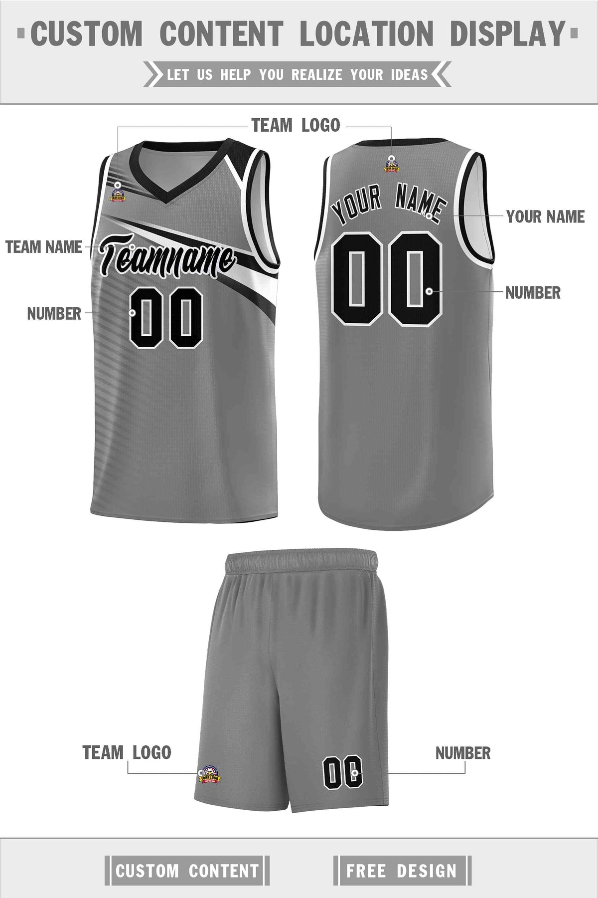 Custom Dark Gray Black-White Chest Color Block Sports Uniform Basketball Jersey