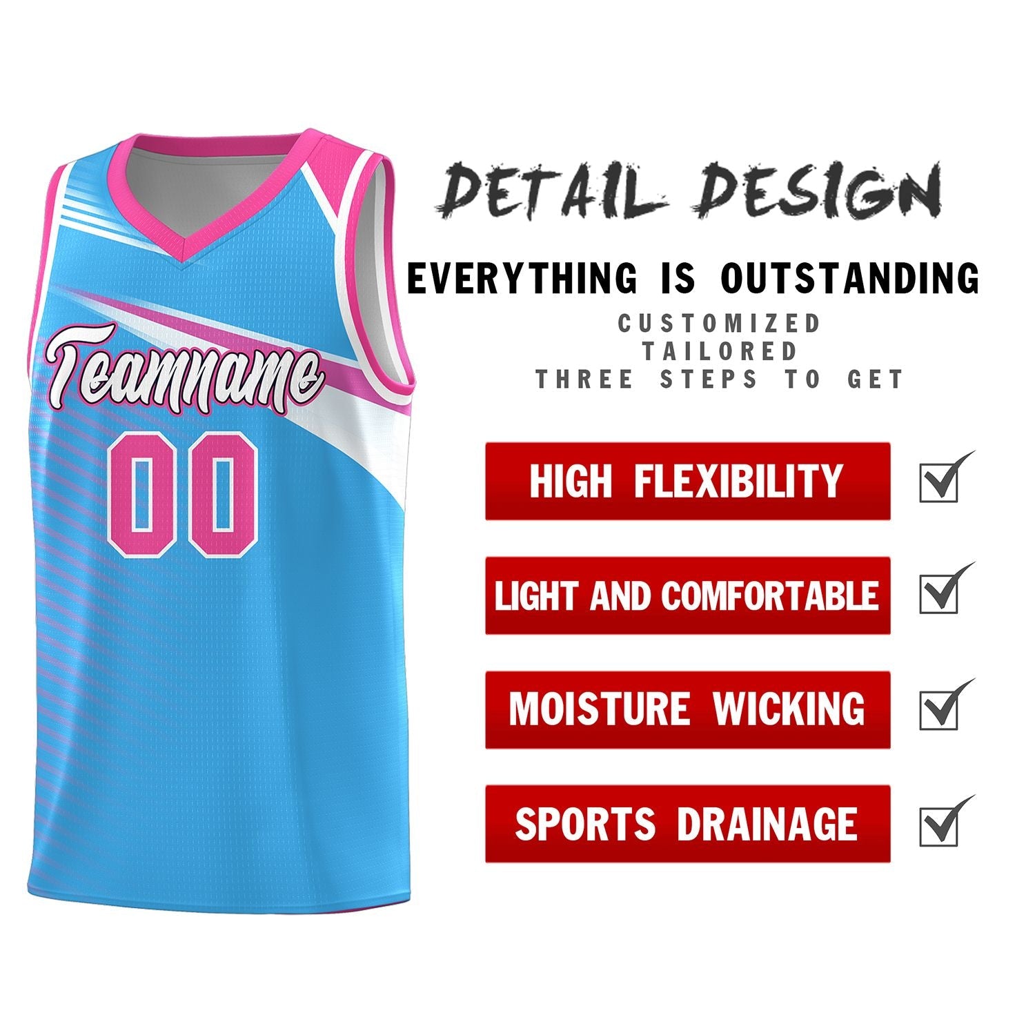Custom Powder Blue White-Navy Chest Color Block Sports Uniform Basketball Jersey