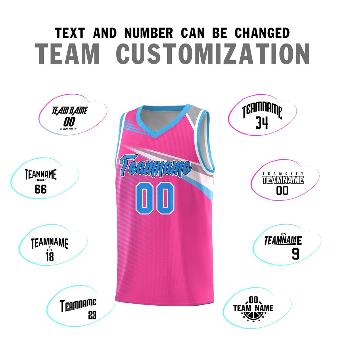 Custom Pink Powder Blue-Navy Chest Color Block Sports Uniform Basketball Jersey