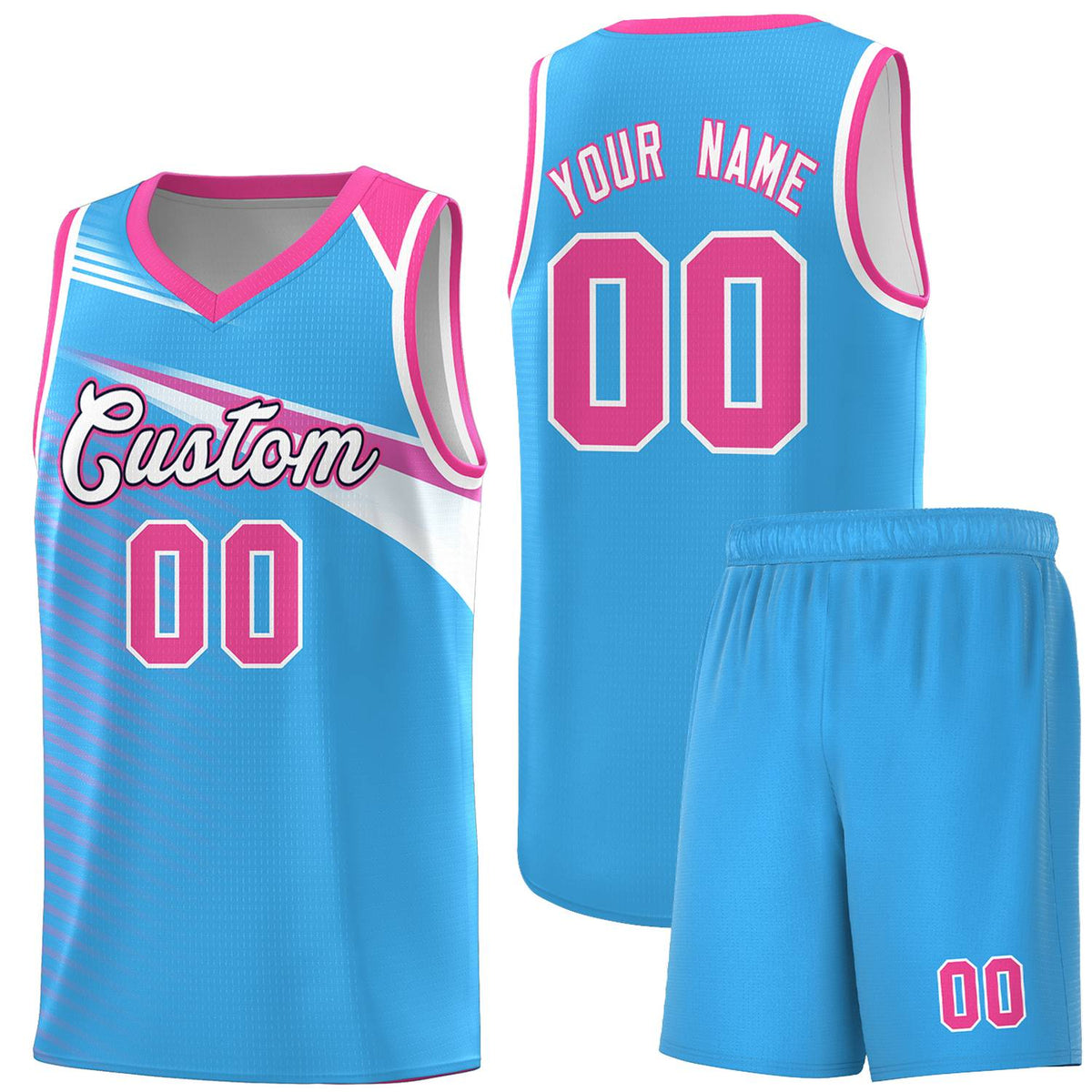 Custom Powder Blue White-Navy Chest Color Block Sports Uniform Basketball Jersey