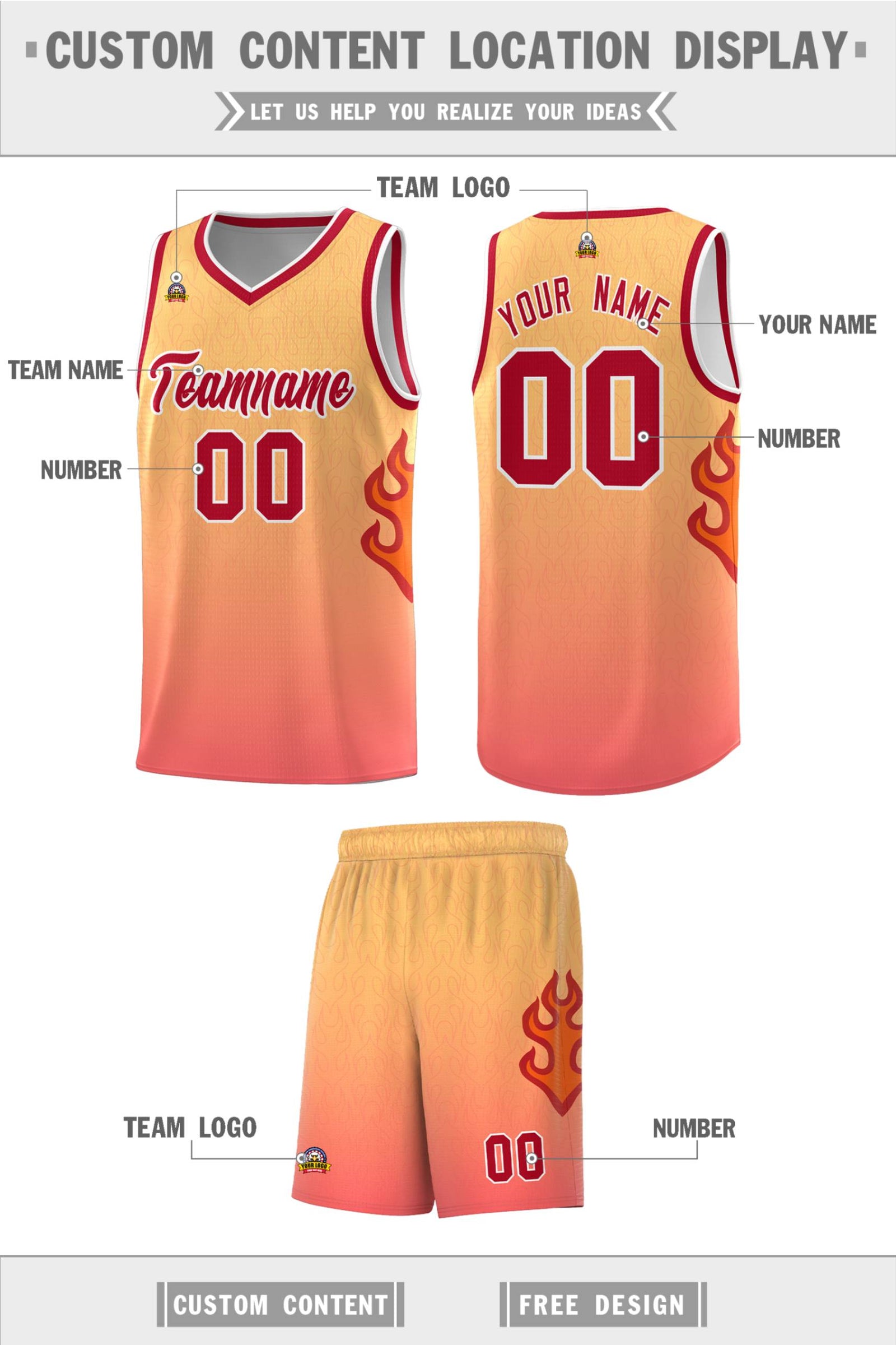 Custom Yellow Orange-Red Flame Gradient Fashion Sports Uniform Basketball Jersey