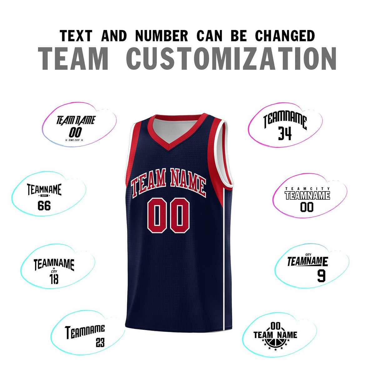 Custom Navy Red-White Sleeve Color Blocking Classic Sports Uniform Basketball Jersey