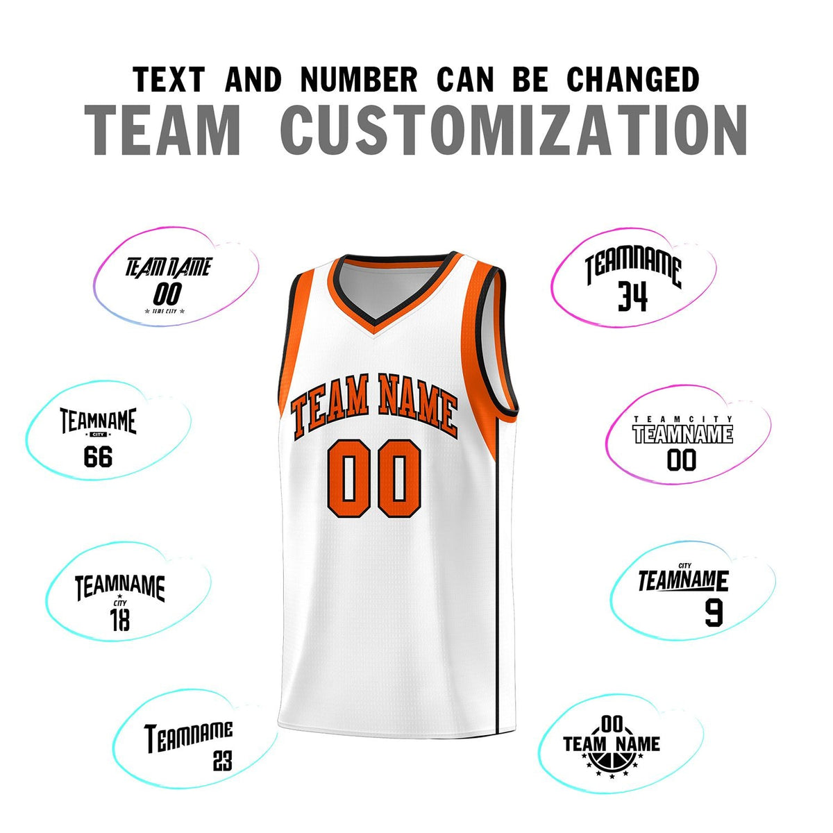 Custom White Orange-Black Sleeve Color Blocking Classic Sports Uniform Basketball Jersey