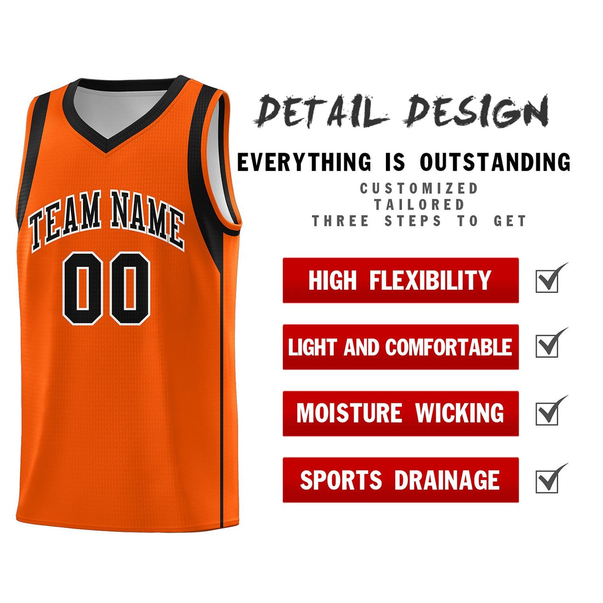 Custom Orange Black-White Sleeve Color Blocking Classic Sports Uniform Basketball Jersey