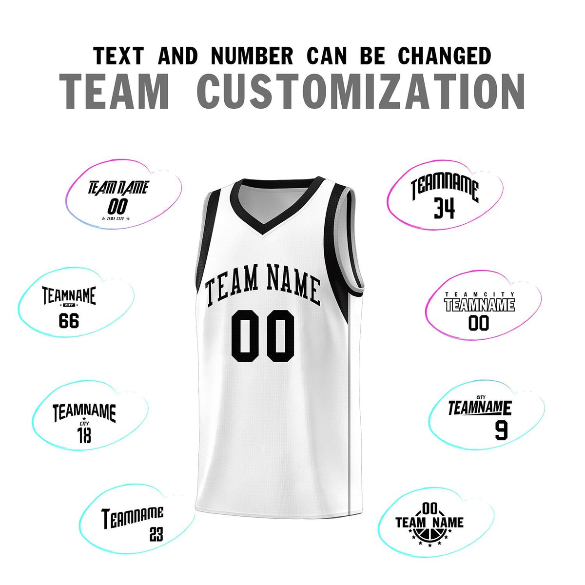 Custom White Black Sleeve Color Blocking Classic Sports Uniform Basketball Jersey