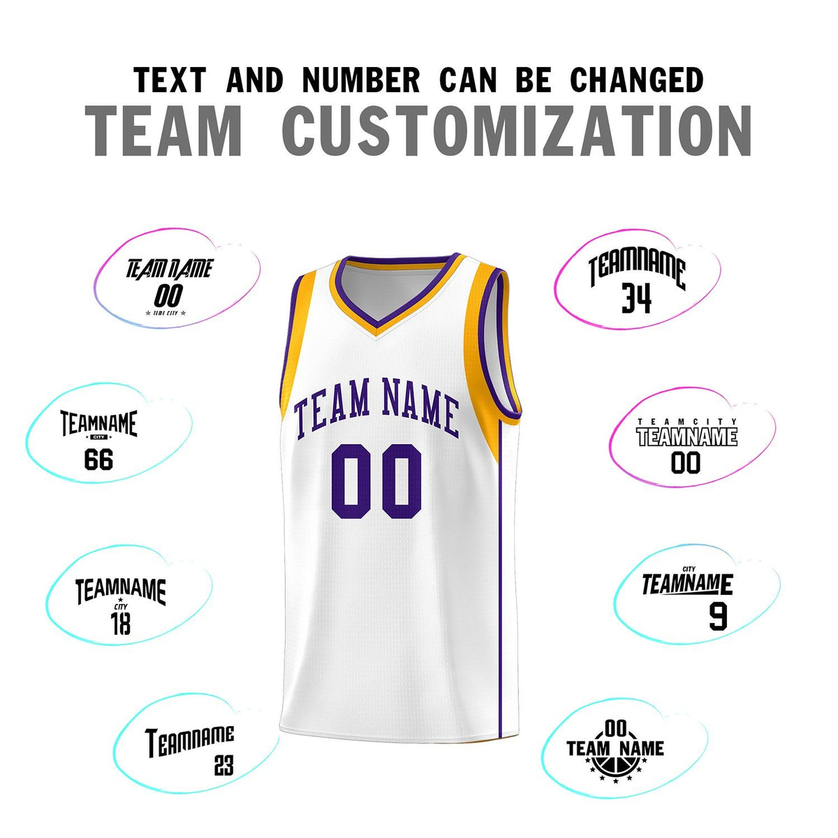 Custom White Purple-Aqua Sleeve Color Blocking Classic Sports Uniform Basketball Jersey