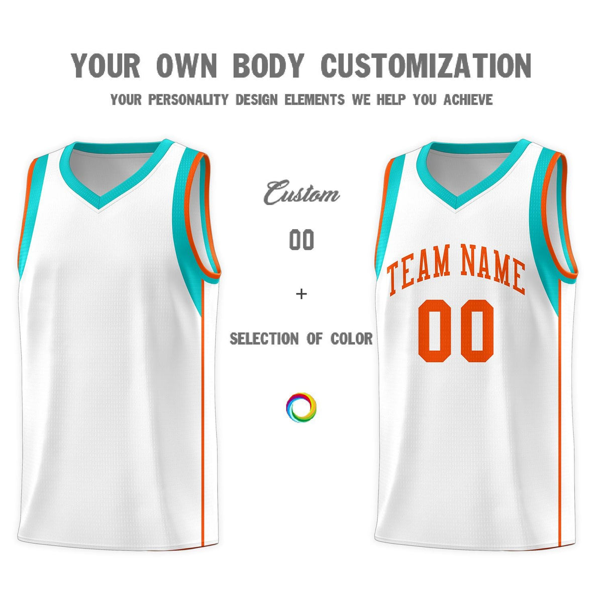 Custom White Orange Sleeve Color Blocking Classic Sports Uniform Basketball Jersey