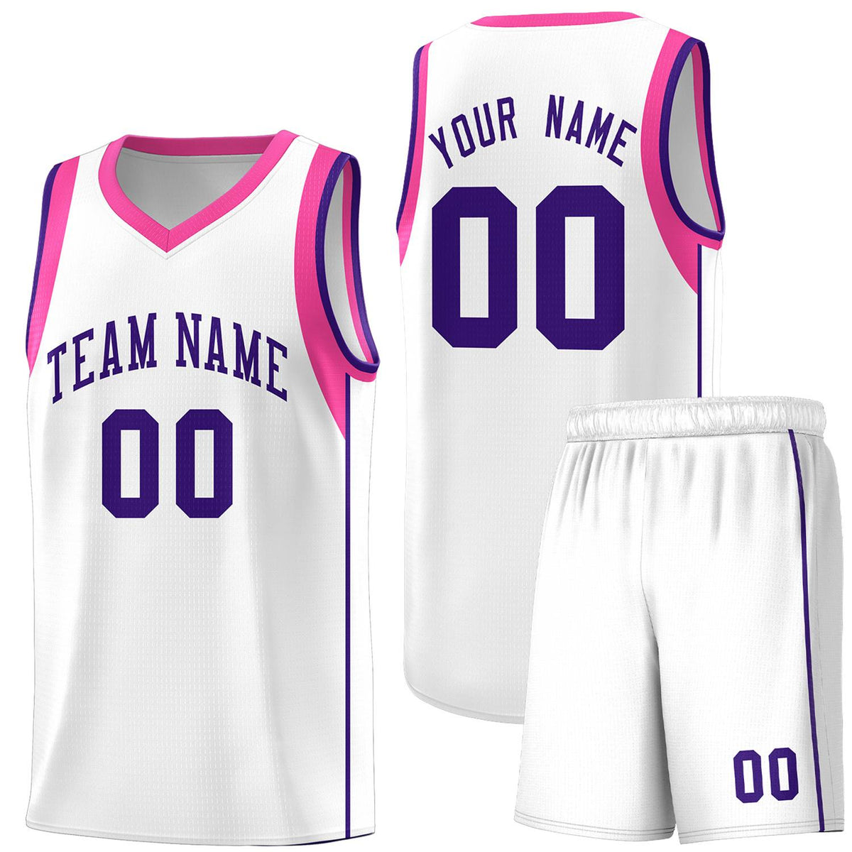 Custom White Purple Sleeve Color Blocking Classic Sports Uniform Basketball Jersey