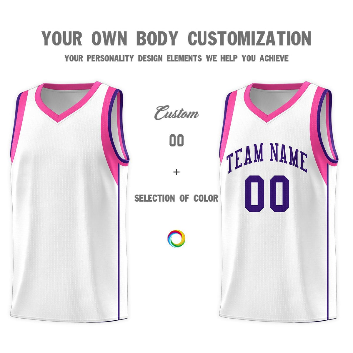 Custom White Purple Sleeve Color Blocking Classic Sports Uniform Basketball Jersey