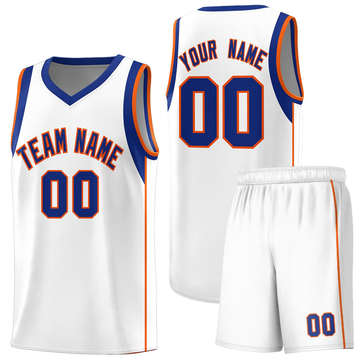 Custom White Royal-Orange Sleeve Color Blocking Classic Sports Uniform Basketball Jersey