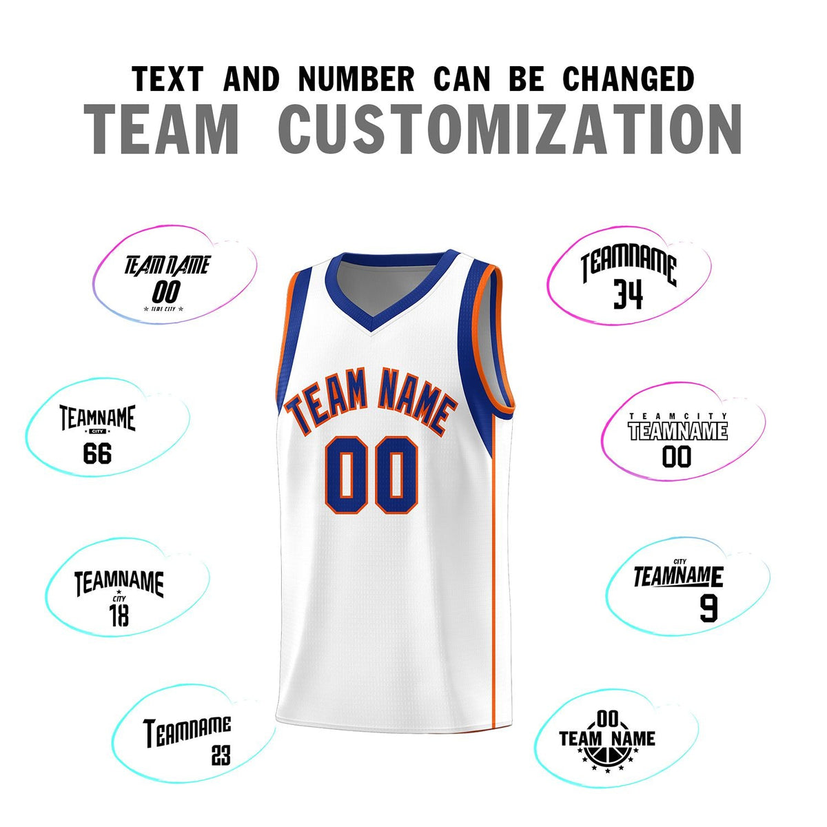 Custom White Royal-Orange Sleeve Color Blocking Classic Sports Uniform Basketball Jersey