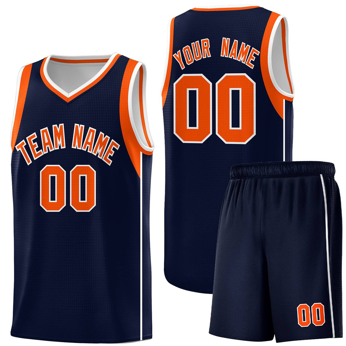 Custom Navy Orange-White Sleeve Color Blocking Classic Sports Uniform Basketball Jersey