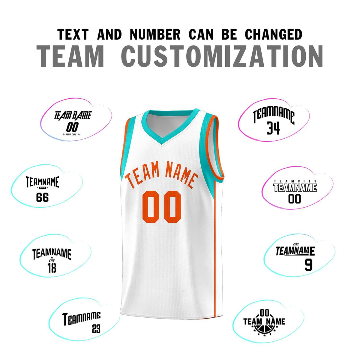 Custom White Orange Sleeve Color Blocking Classic Sports Uniform Basketball Jersey