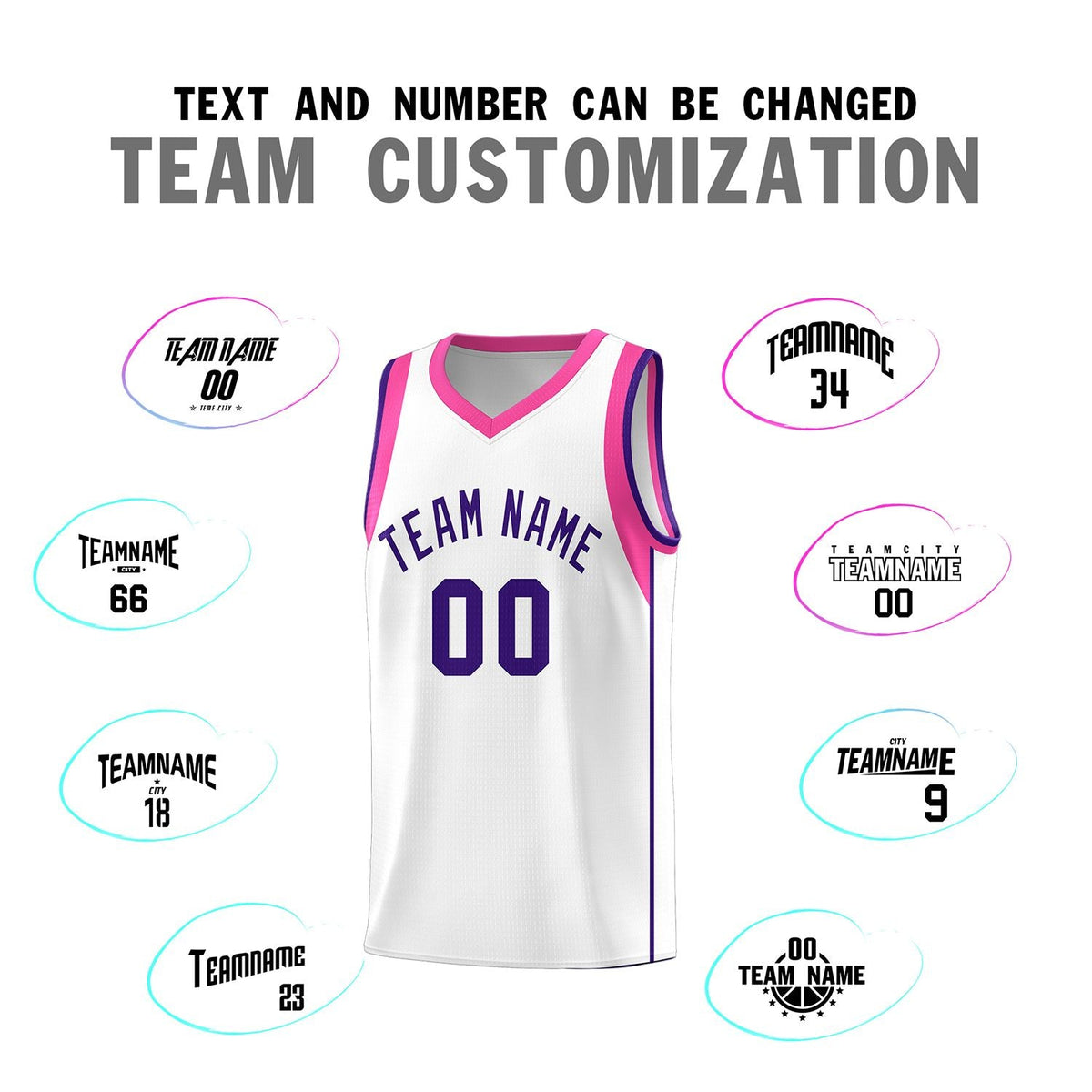 Custom White Purple Sleeve Color Blocking Classic Sports Uniform Basketball Jersey