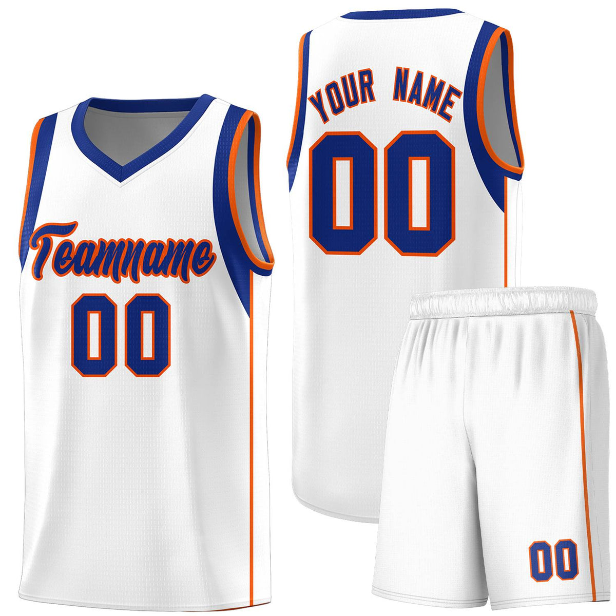 Custom White Royal-Orange Sleeve Color Blocking Classic Sports Uniform Basketball Jersey