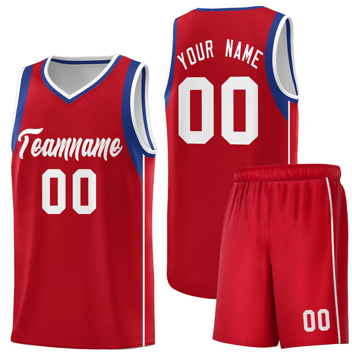 Custom Red Royal-White Sleeve Color Blocking Classic Sports Uniform Basketball Jersey