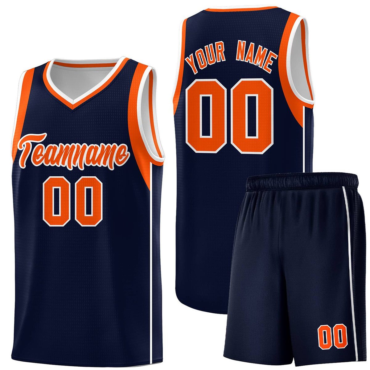 Custom Navy Orange-White Sleeve Color Blocking Classic Sports Uniform Basketball Jersey