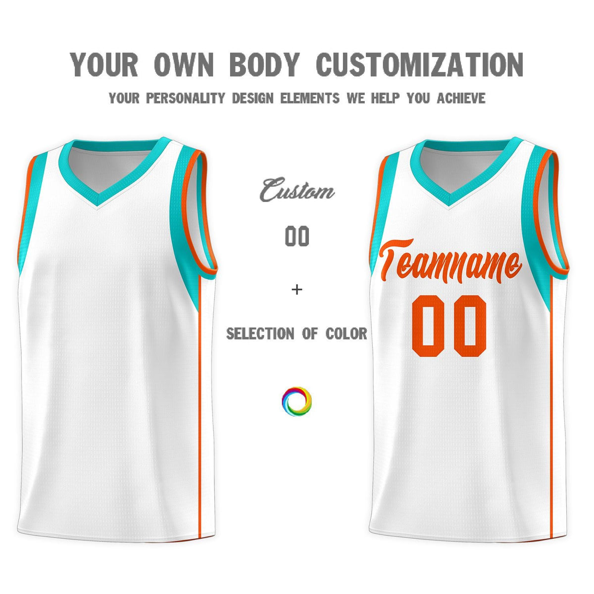 Custom White Orange Sleeve Color Blocking Classic Sports Uniform Basketball Jersey