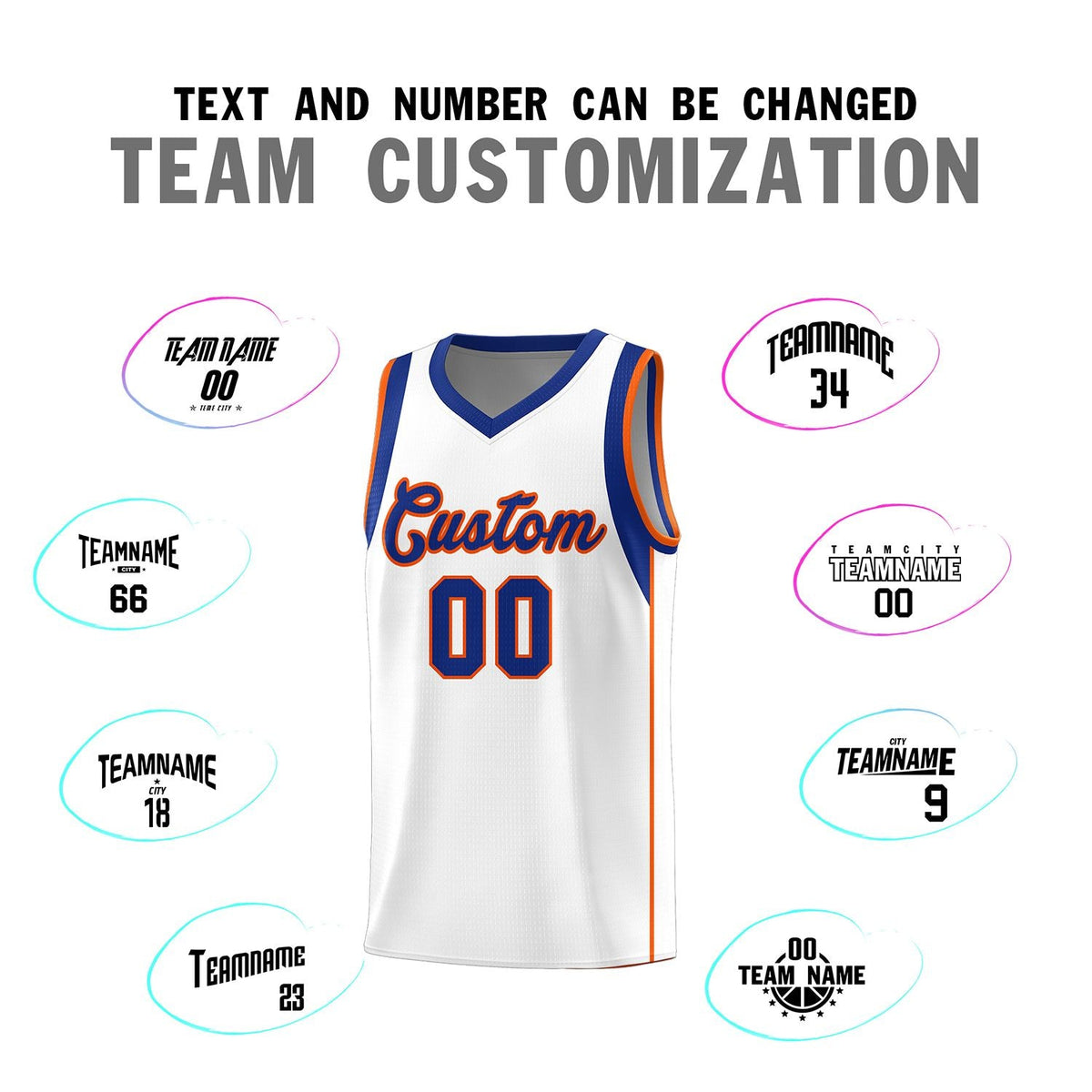 Custom White Royal-Orange Sleeve Color Blocking Classic Sports Uniform Basketball Jersey