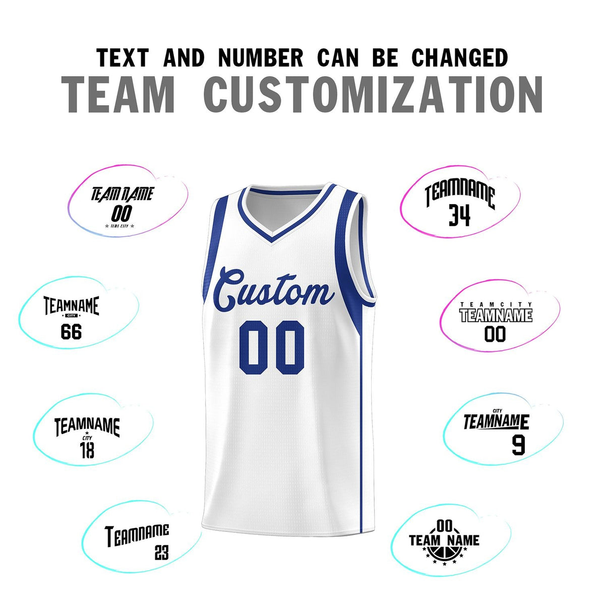 Custom White Royal Sleeve Color Blocking Classic Sports Uniform Basketball Jersey