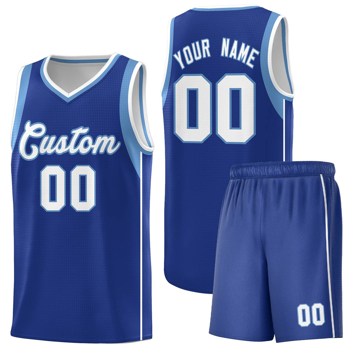 Custom Royal Light Blue-White Sleeve Color Blocking Classic Sports Uniform Basketball Jersey