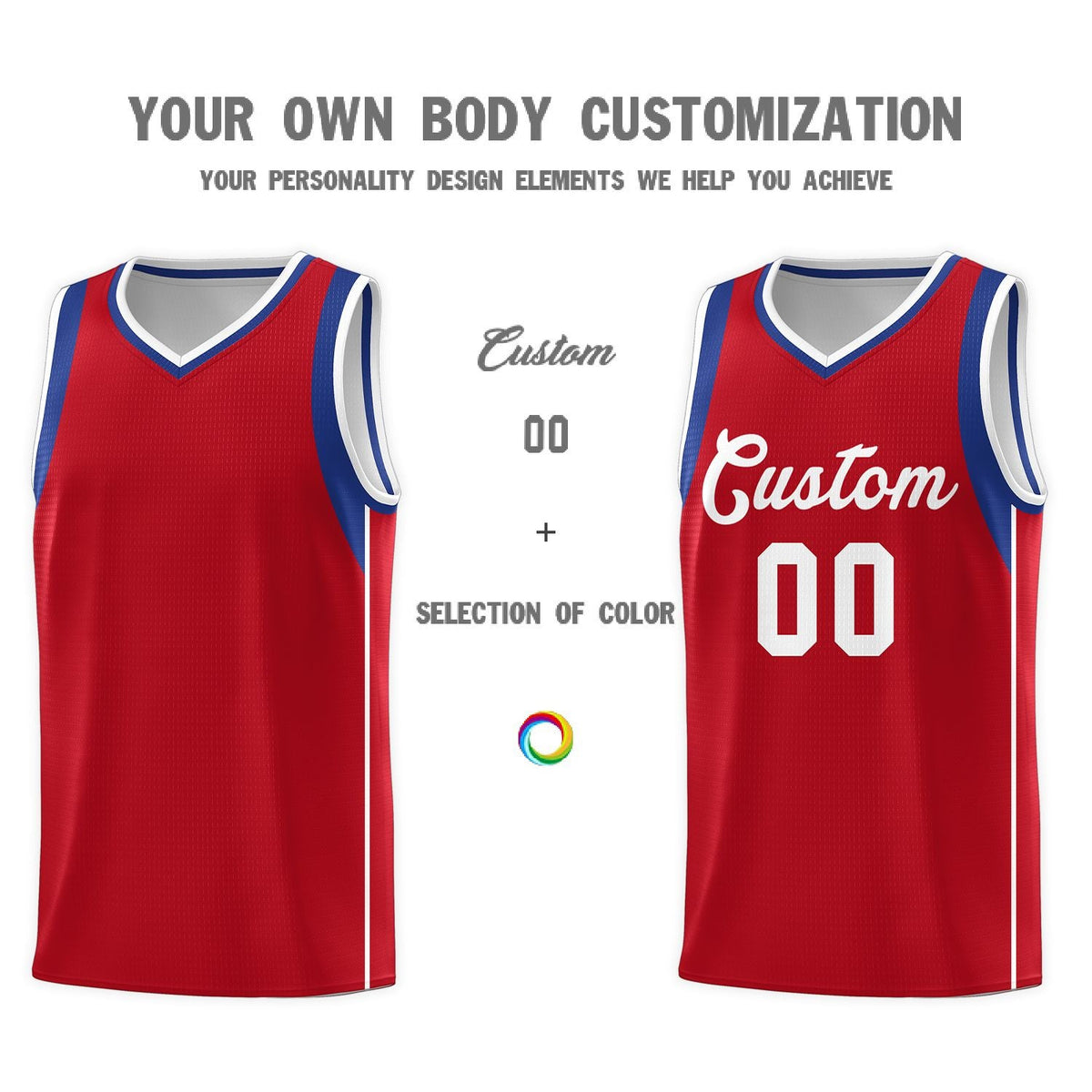 Custom Red Royal-White Sleeve Color Blocking Classic Sports Uniform Basketball Jersey