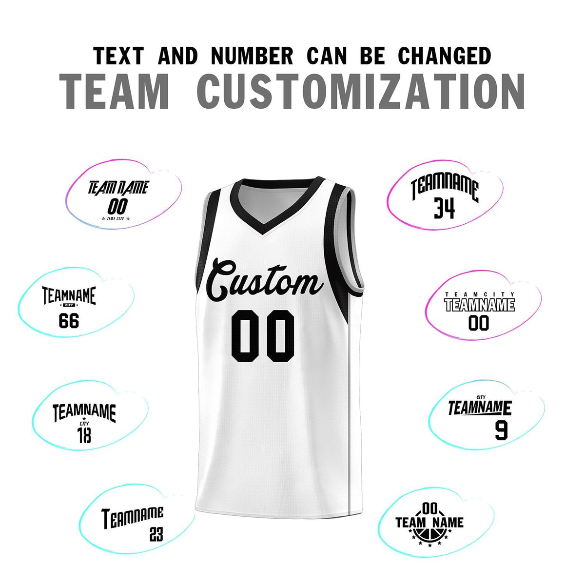 Custom White Black Sleeve Color Blocking Classic Sports Uniform Basketball Jersey