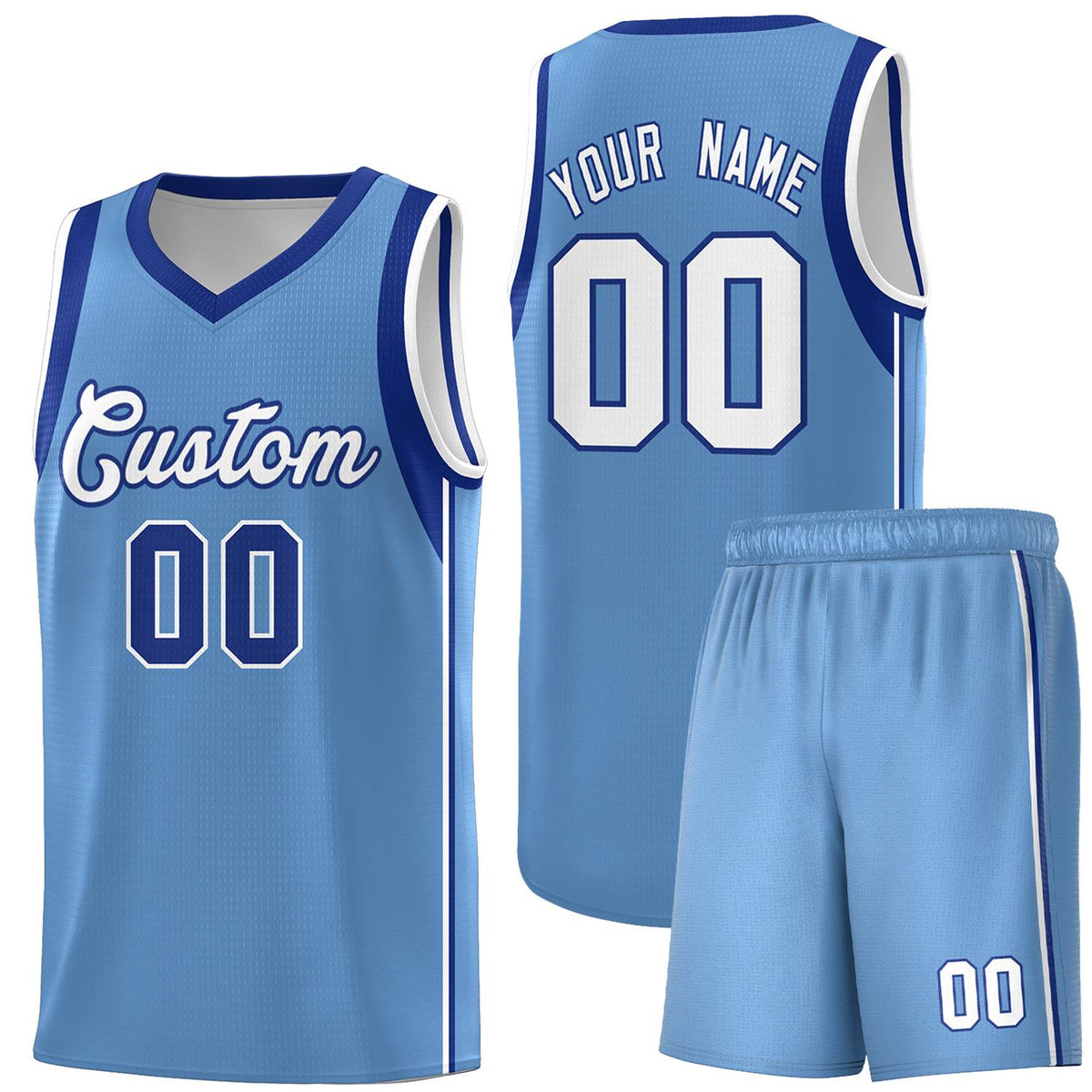 Custom Powder Blue Royal-White Sleeve Color Blocking Classic Sports Uniform Basketball Jersey