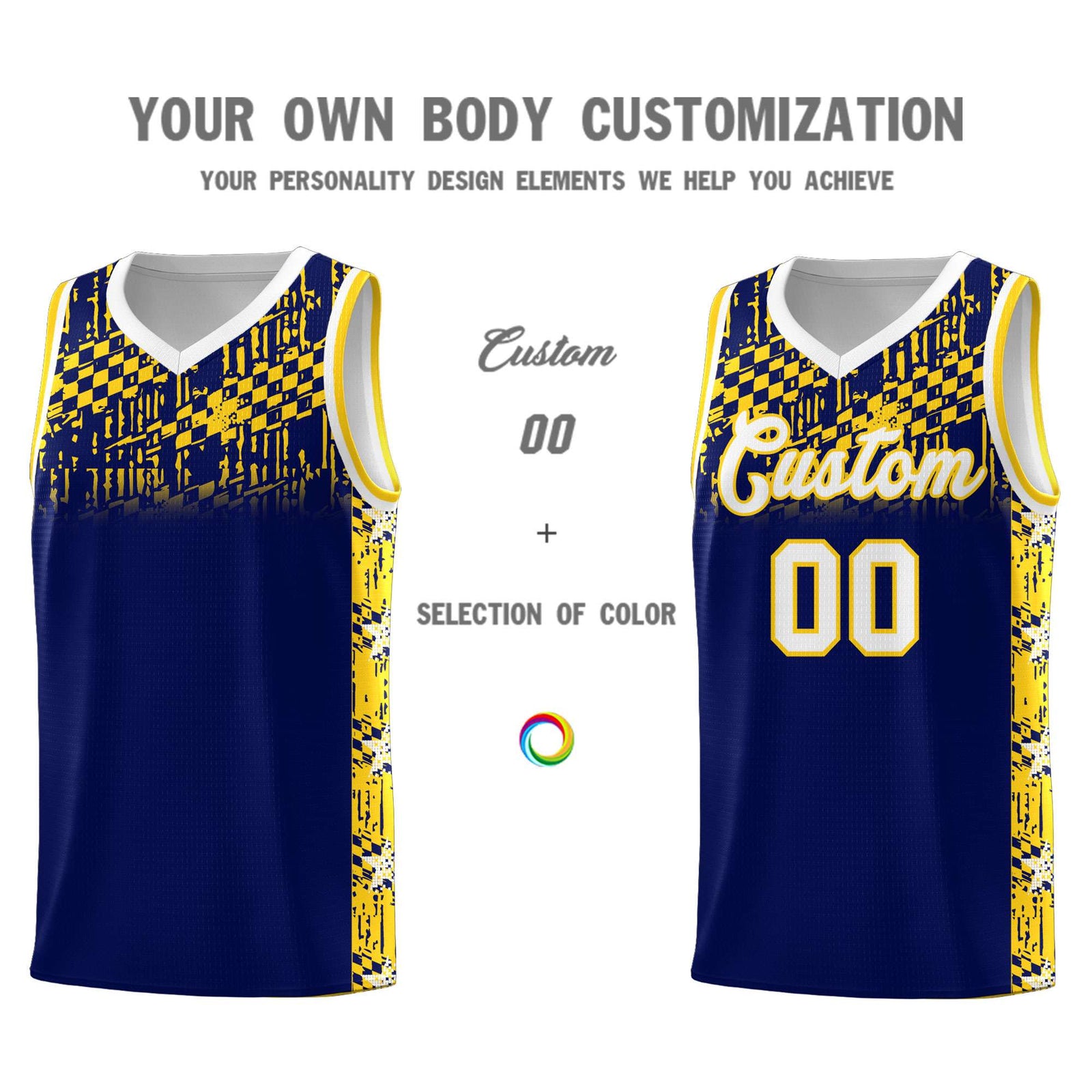 Custom Navy Mosaic Stars Pattern Sports Uniform Basketball Jersey
