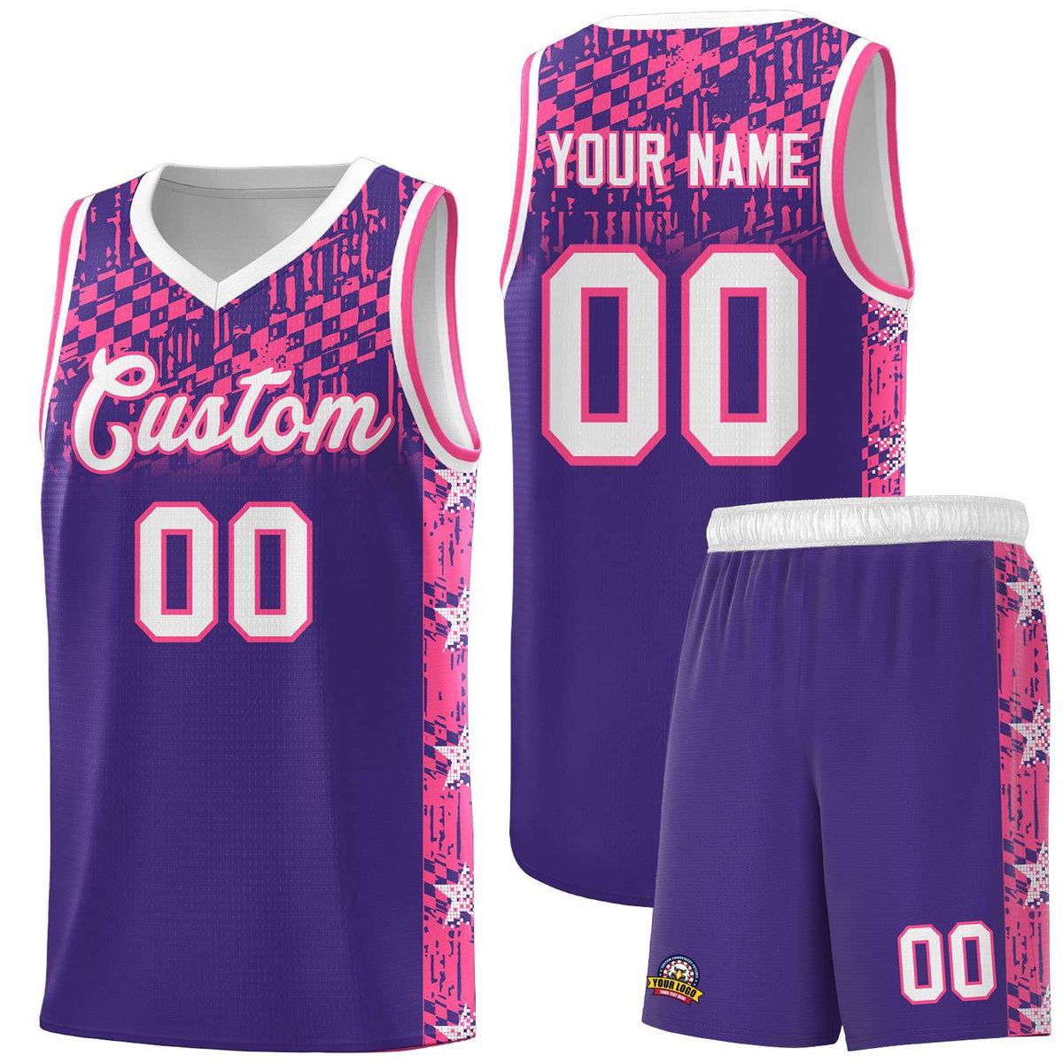 Custom Purple Mosaic Stars Pattern Sports Uniform Basketball Jersey